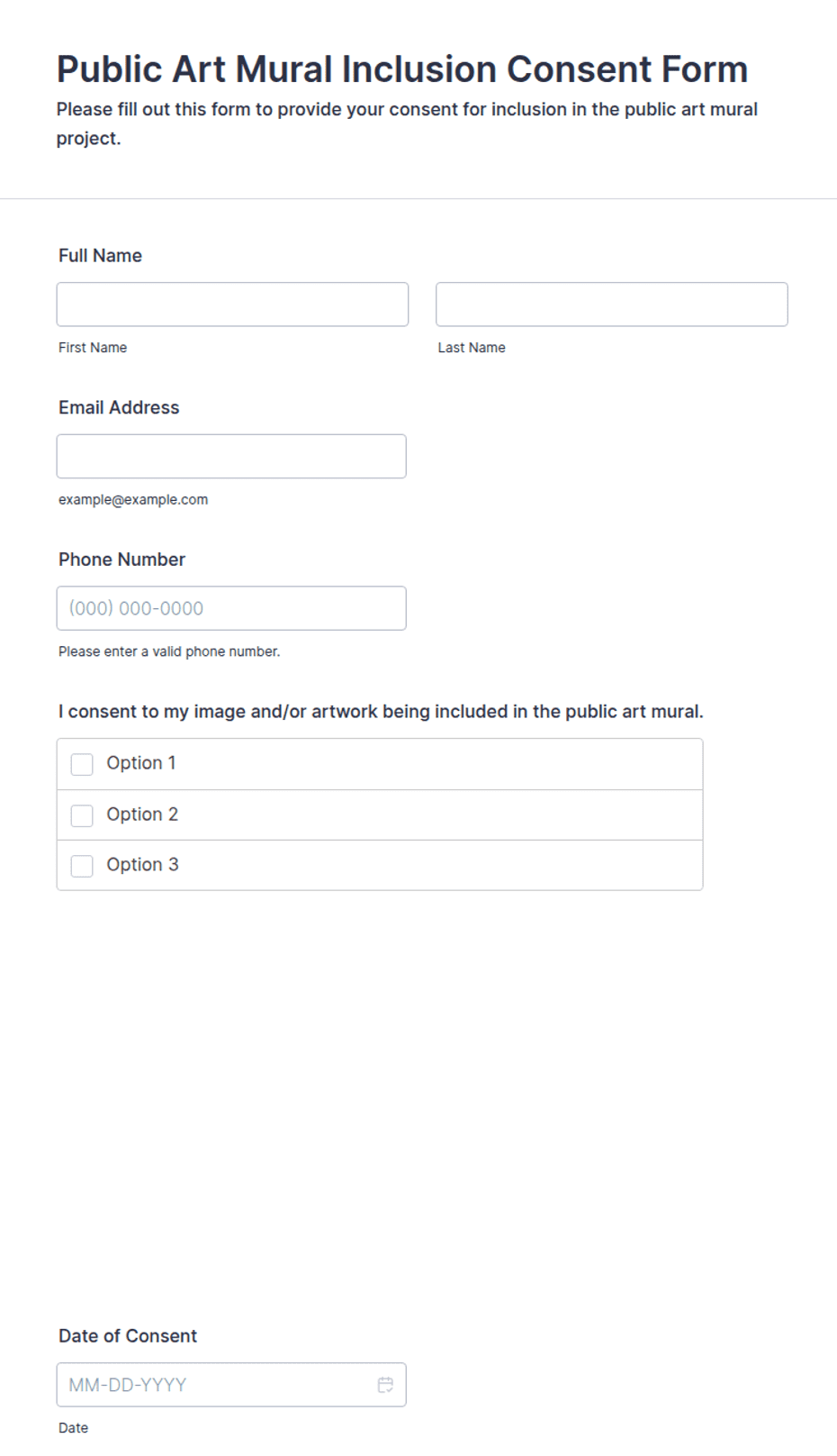 Public Art Mural Inclusion Consent Form Template | Jotform
