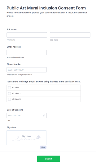 Public Art Mural Inclusion Consent Form Template