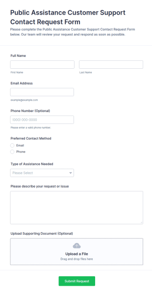 Public Assistance Customer Support Contact Request Form Template