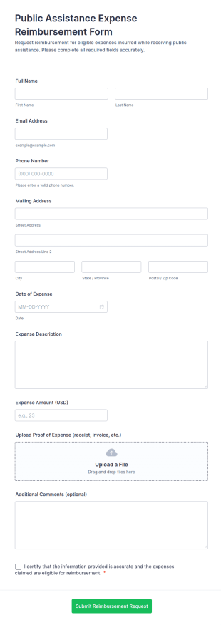 Public Assistance Expense Reimbursement Form Template
