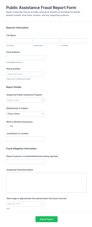 Public Assistance Fraud Report Form Template