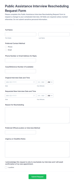 Public Assistance Interview Rescheduling Request Form Template
