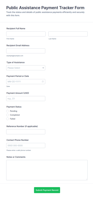 Public Assistance Payment Tracker Form Template