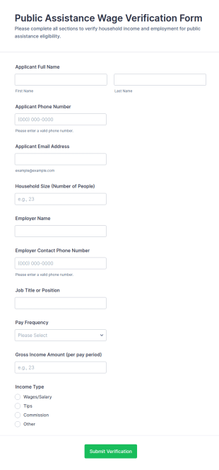 Public Assistance Wage Verification Form Template