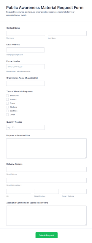 Public Awareness Material Request Form Template