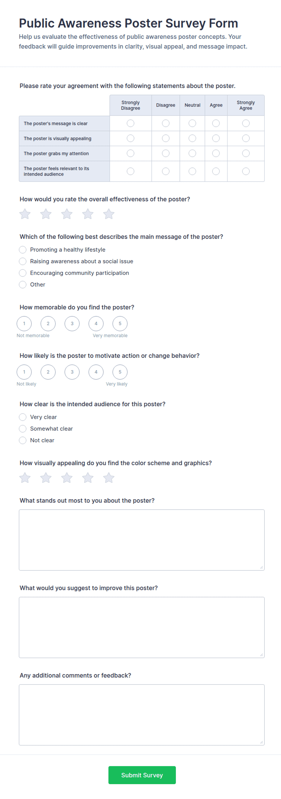 Public Awareness Poster Survey Form Template | Jotform