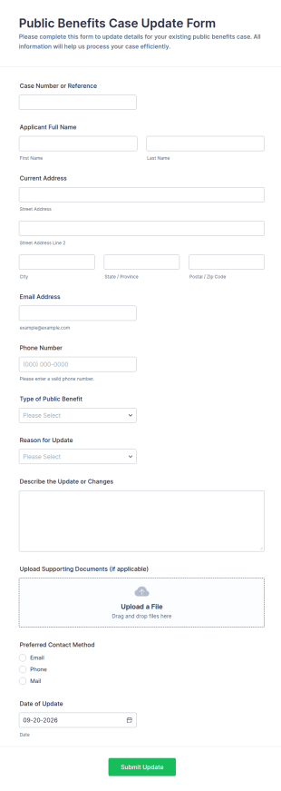 Public Benefits Case Update Form Template