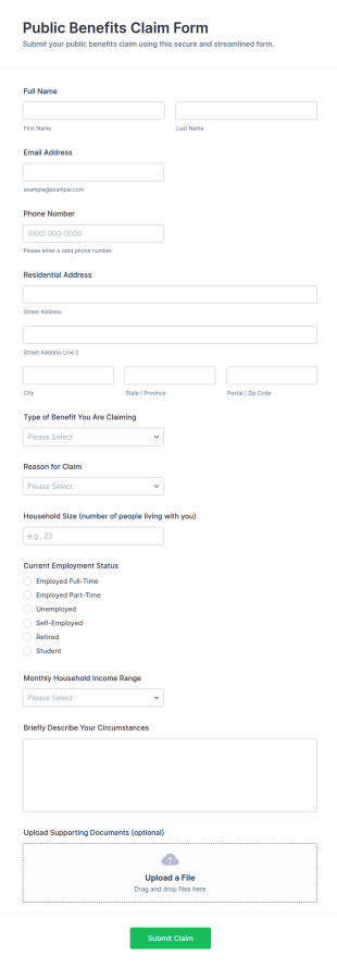 Public Benefits Claim Form Template