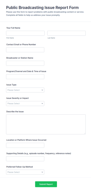 Public Broadcasting Issue Report Form Template