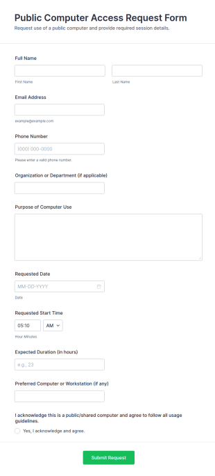 Public Computer Access Request Form Template