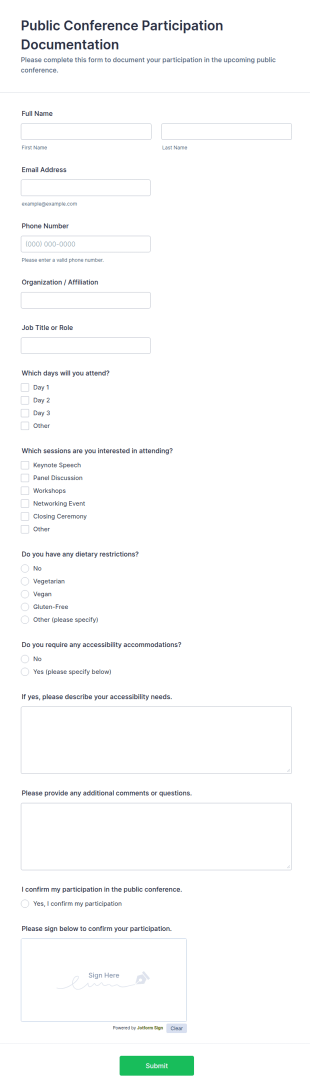 Public Conference Participation Documentation Form Template