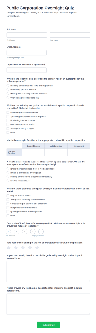 Public Corporation Oversight Quiz Form Template