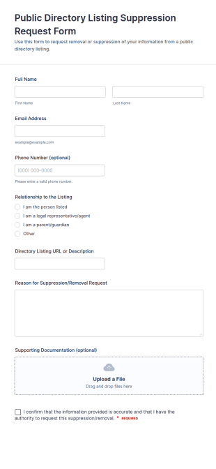 Public Directory Listing Suppression Request Form Template