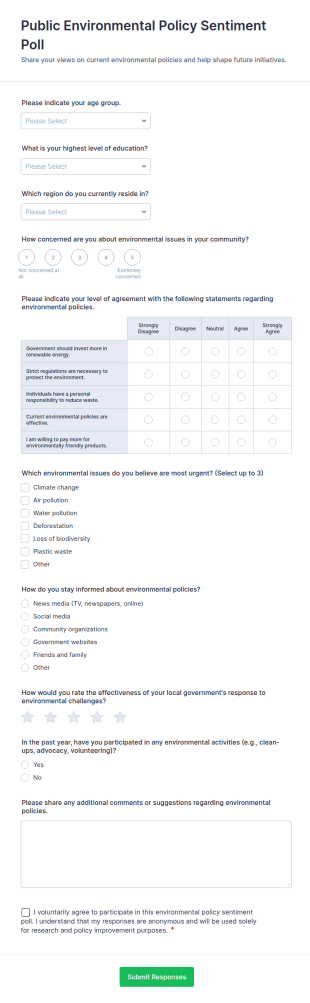 Public Environmental Policy Sentiment Poll Form Template