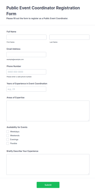 Public Event Coordinator Registration Form Template