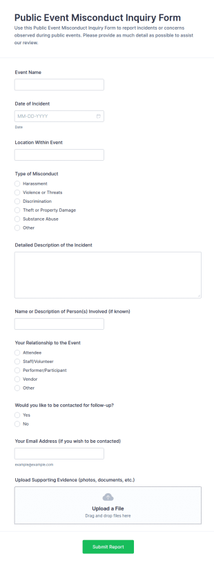 Public Event Misconduct Inquiry Form Template