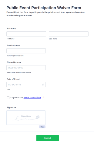 Public Event Participation Waiver Form Template