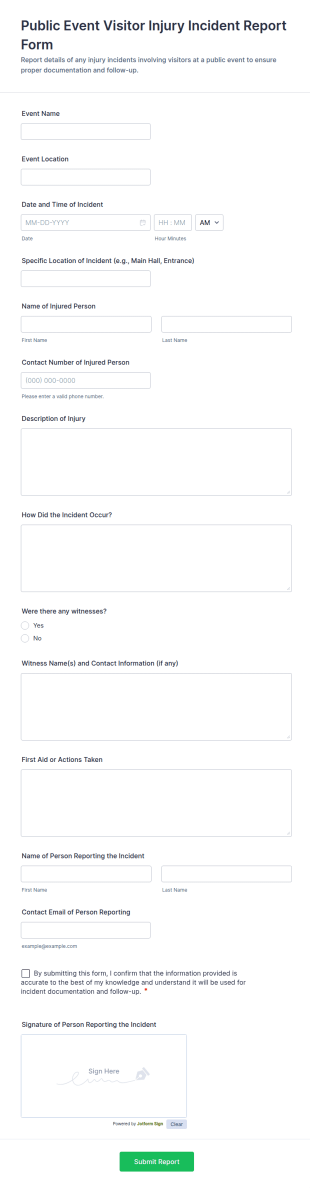 Public Event Visitor Injury Incident Report Form Template