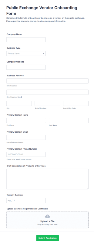 Public Exchange Vendor Onboarding Form Template