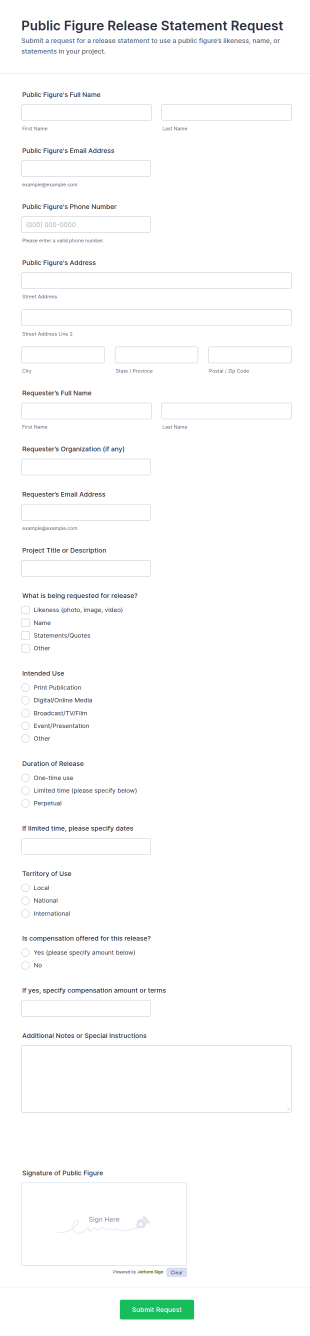 Public Figure Release Statement Request Form Template