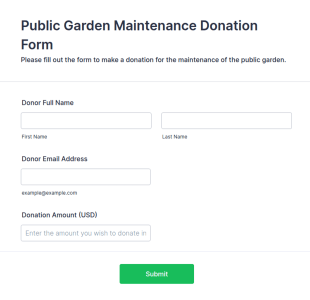 Public Garden Maintenance Donation Form Template