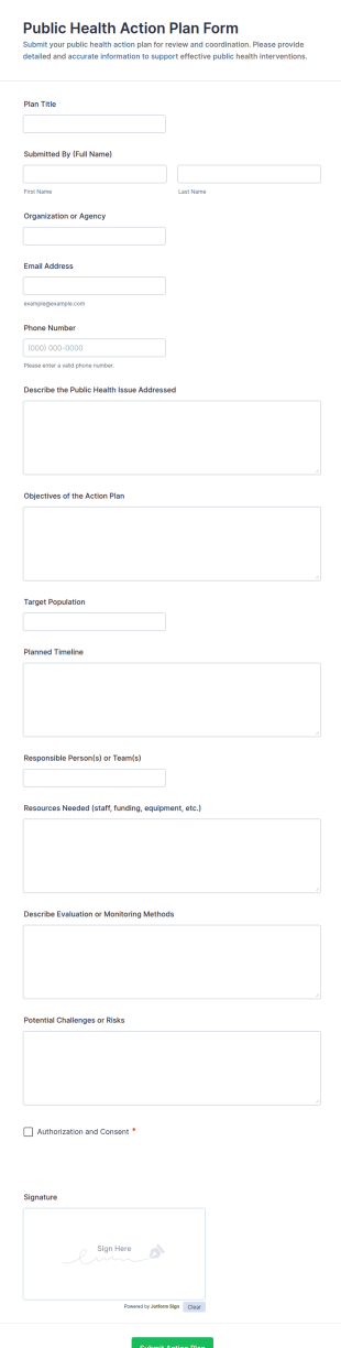 Public Health Action Plan Form Template
