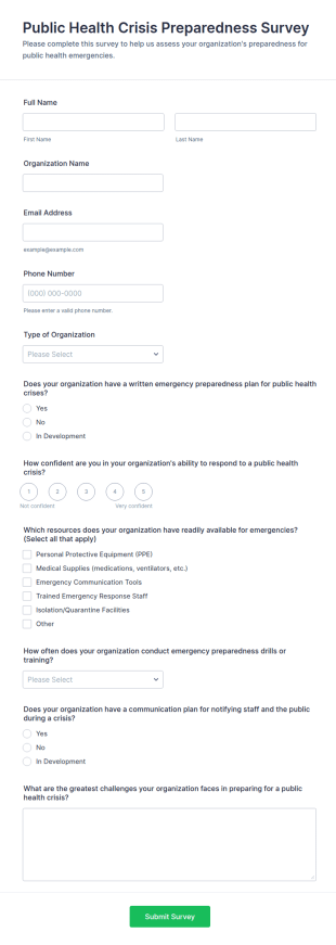 Public Health Crisis Preparedness Survey Form Template