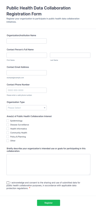 Public Health Data Collaboration Registration Form Template