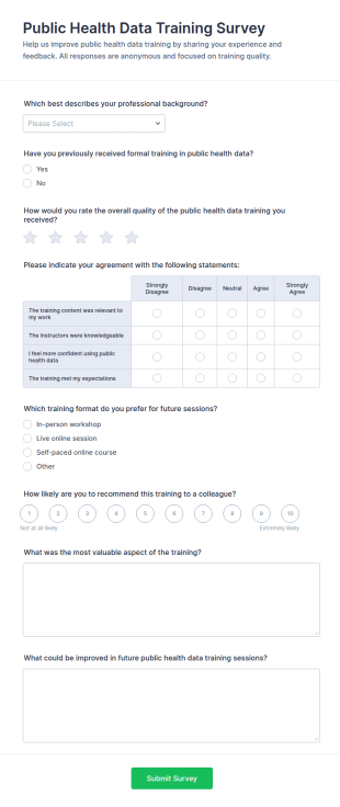 Public Health Data Training Survey Form Template