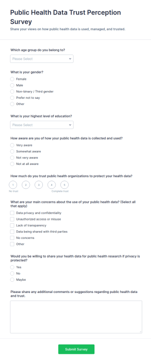 Public Health Data Trust Perception Survey Form Template