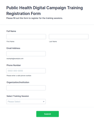 Public Health Digital Campaign Training Registration Form Template