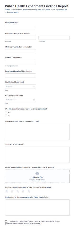 Public Health Experiment Findings Report Form Template
