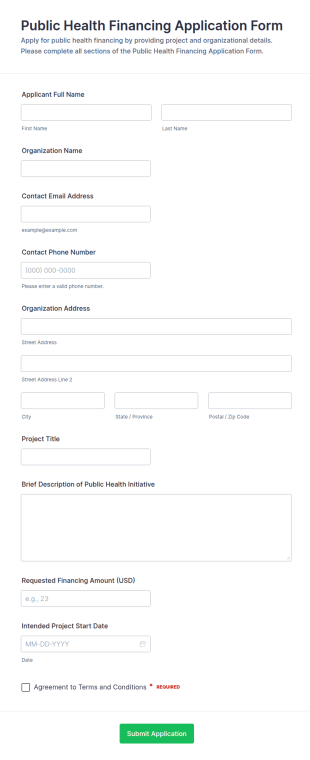 Public Health Financing Application Form Template
