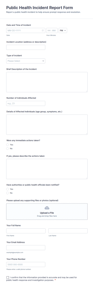 Public Health Incident Report Form Template