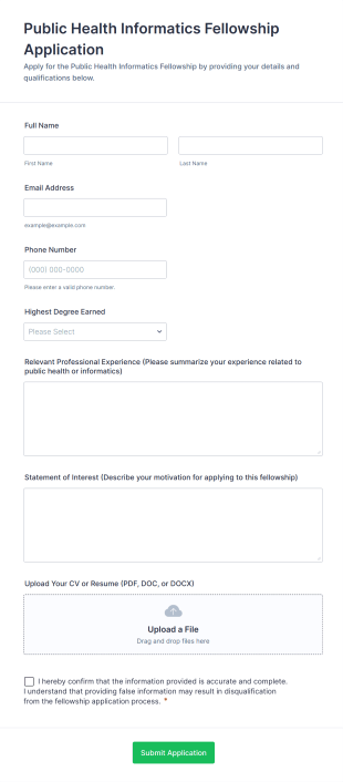 Public Health Informatics Fellowship Application Form Template