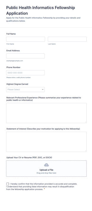 Public Health Informatics Fellowship Application Form Template