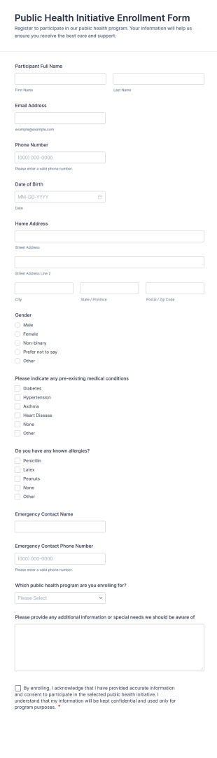 Public Health Initiative Enrollment Form Template