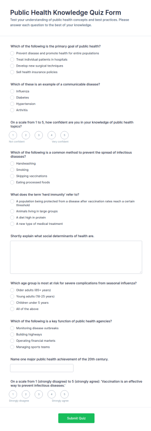 Public Health Knowledge Quiz Form Template