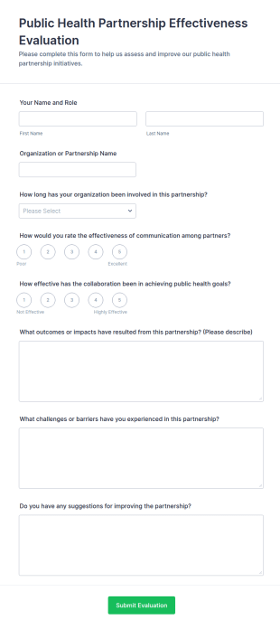 Public Health Partnership Effectiveness Evaluation Form Template