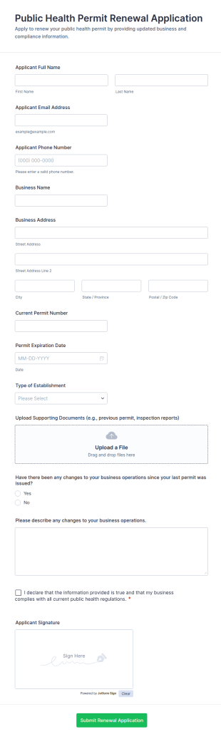 Public Health Permit Renewal Application Form Template