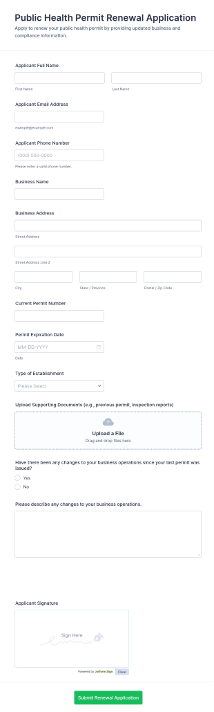 Public Health Permit Renewal Application Form Template