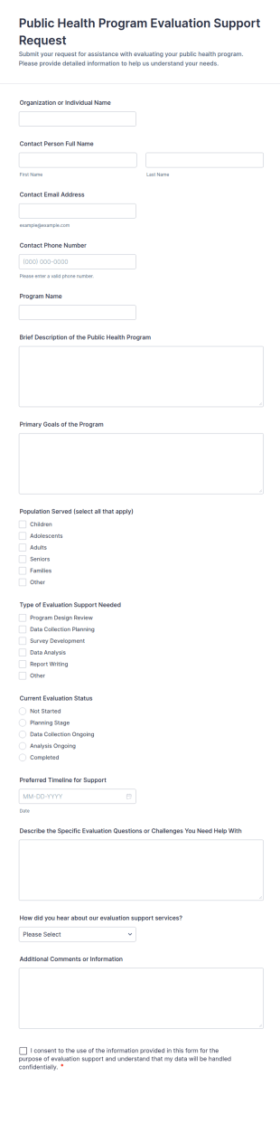 Public Health Program Evaluation Support Request Form Template