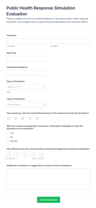 Public Health Response Simulation Evaluation Form Template