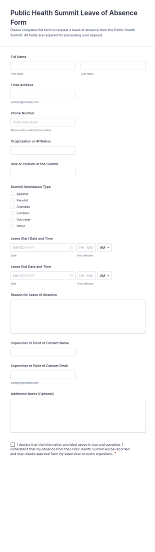 Public Health Summit Leave Of Absence Form Template