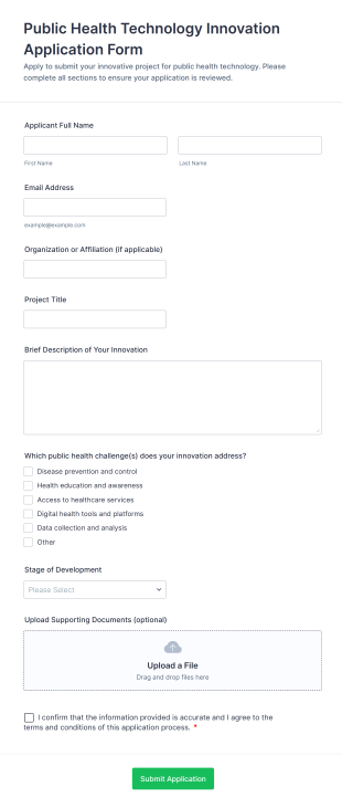 Public Health Technology Innovation Application Form Form Template