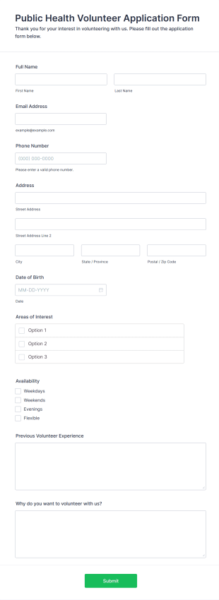Public Health Volunteer Application Form Template