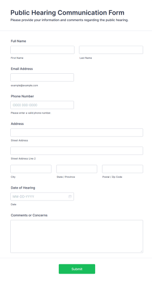 Public Hearing Communication Form Template