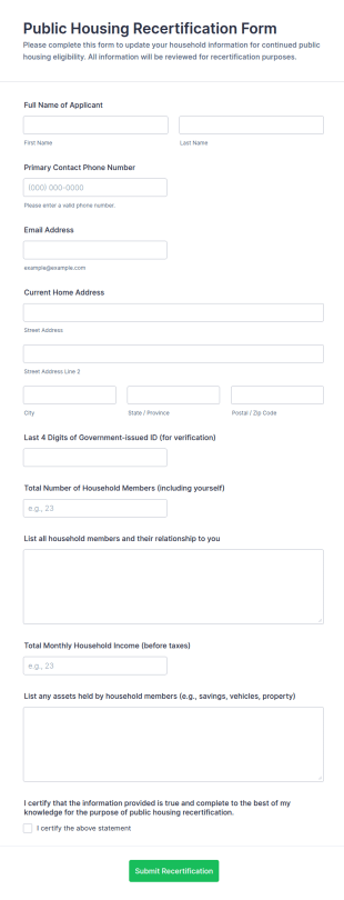 Public Housing Recertification Form Template
