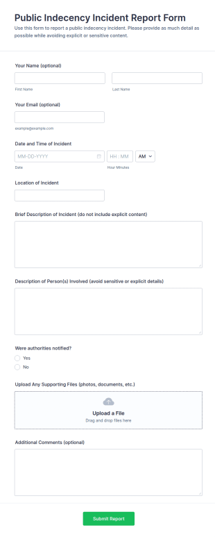 Public Indecency Incident Report Form Template