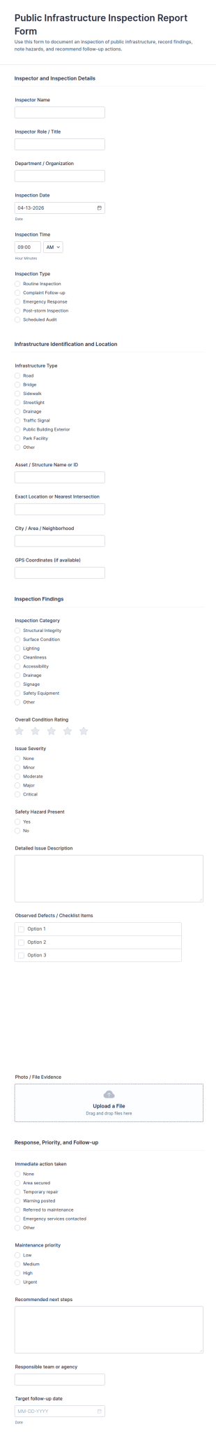 Public Infrastructure Inspection Report Form Template
